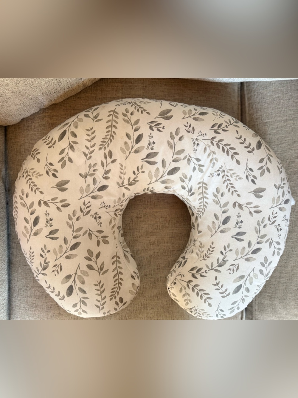Boppy Cream and Gray Leaf Nursing Pillow